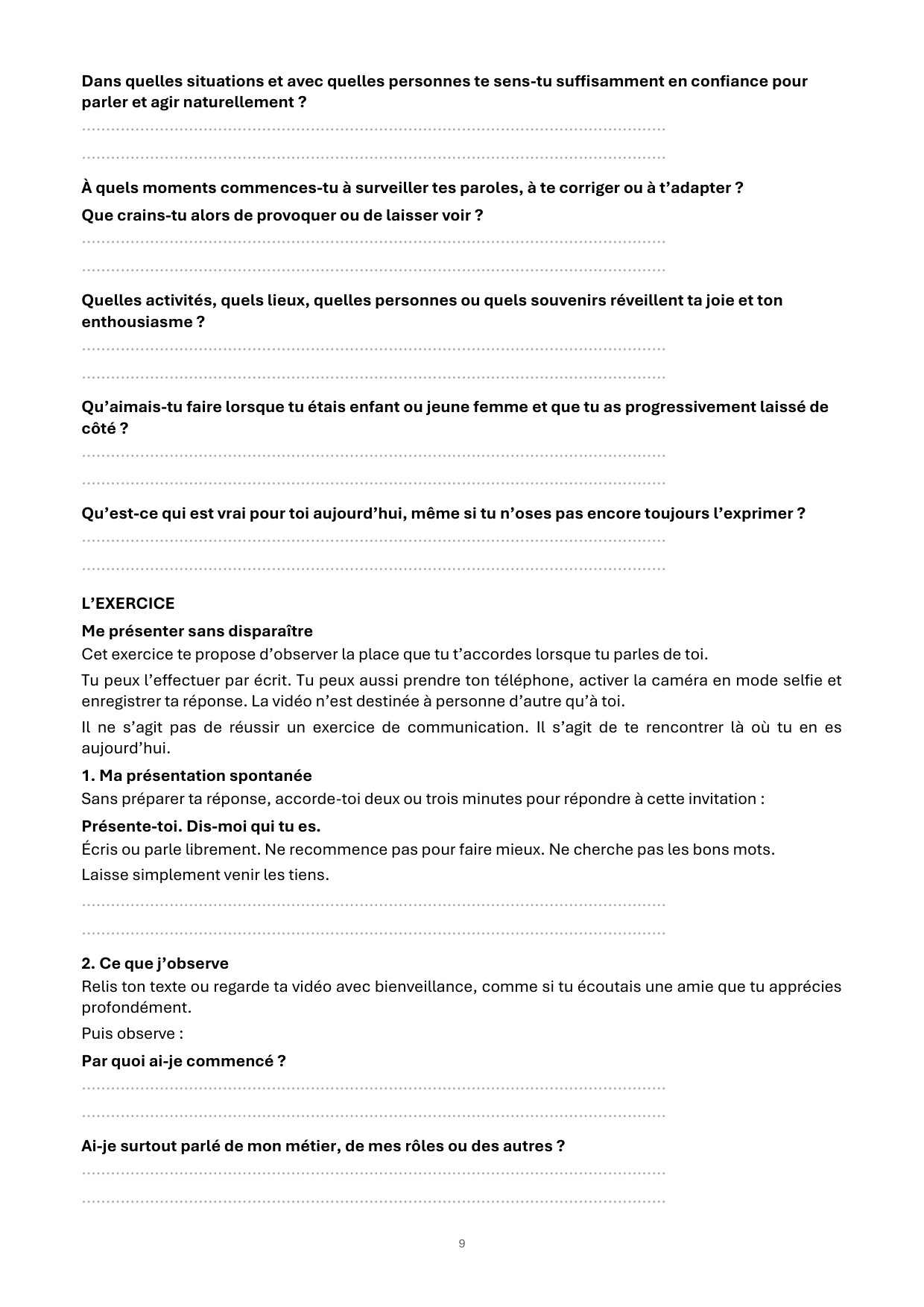 Aperçu d’une page intérieure du Journal de reconnexion à soi