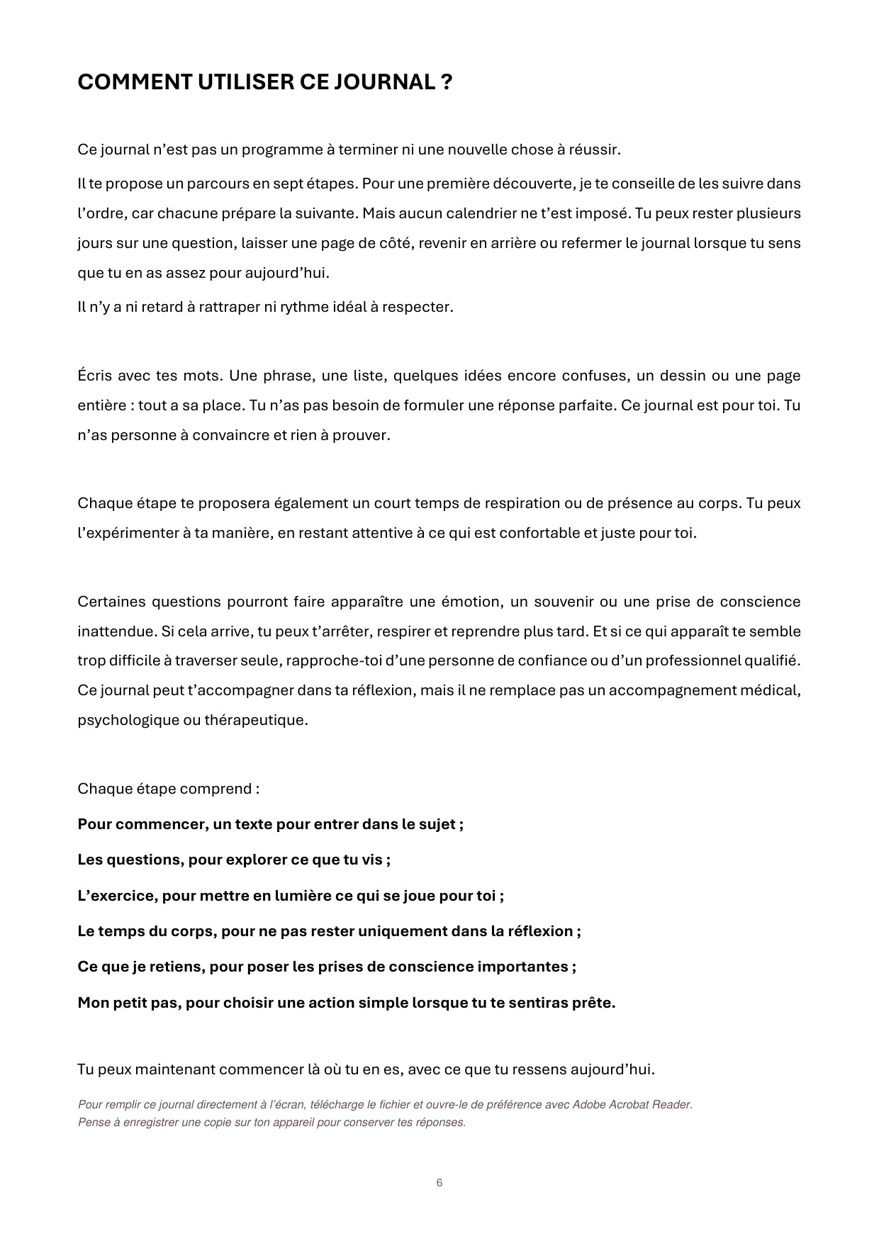 Deuxième aperçu d’une page intérieure du Journal de reconnexion à soi